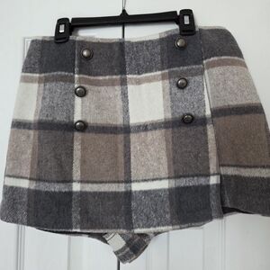 Forever 21 Checkered Wool Skort with Metal Buttons